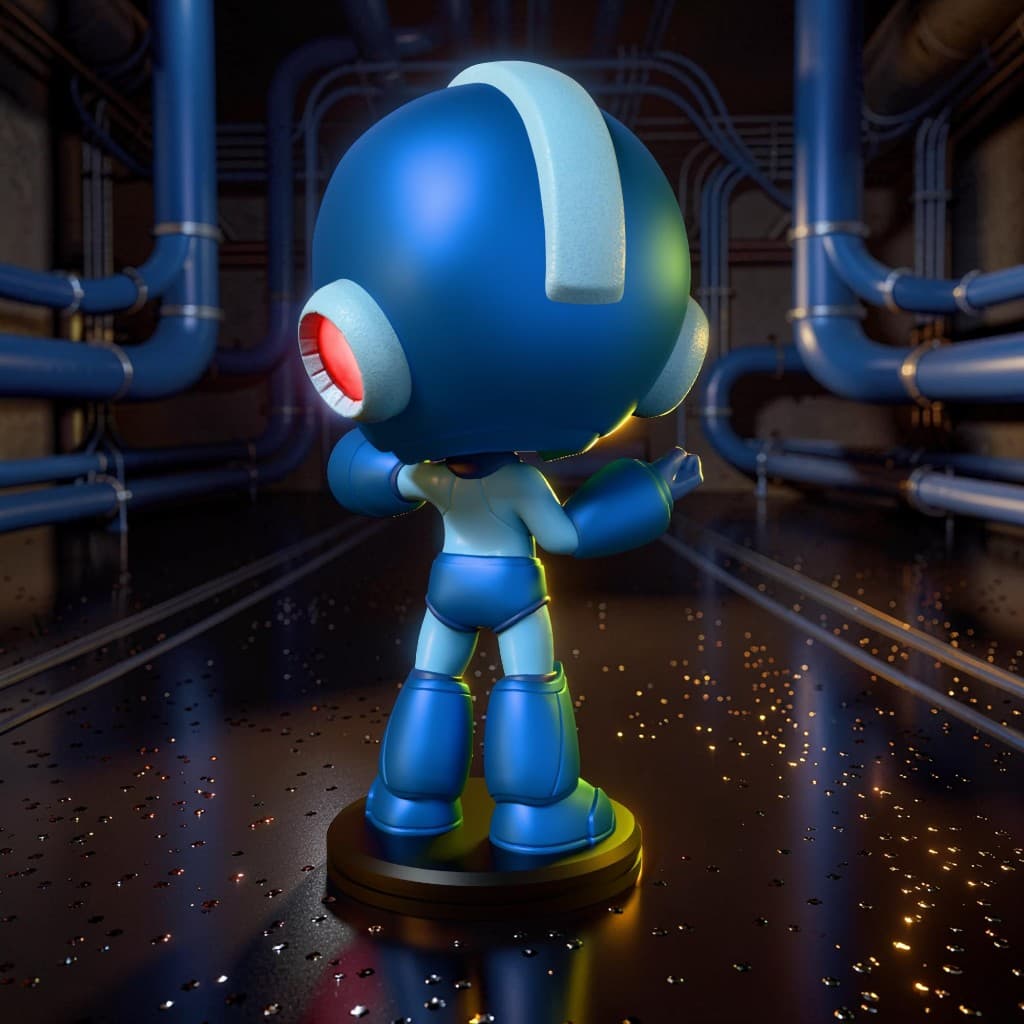 Mega Man Chibi — vista traseira industrial